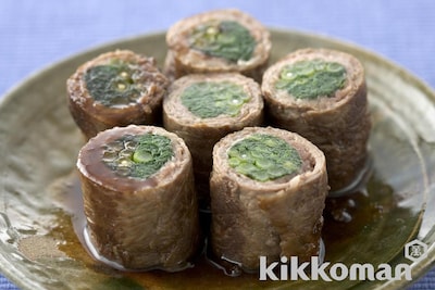 写真:牛肉の春菊巻き焼き