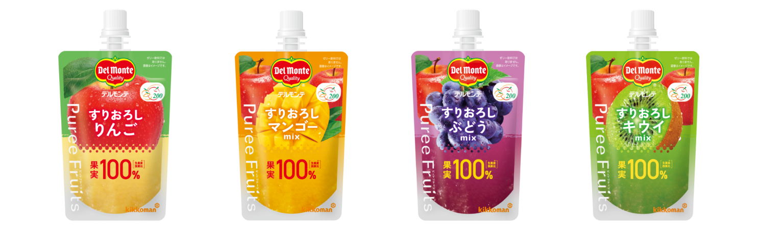 ピュレフルーツ すりおろしりんご すりおろしマンゴーミックス すりおろしぶどうミックス すりおろしキウイミックス 商品画像