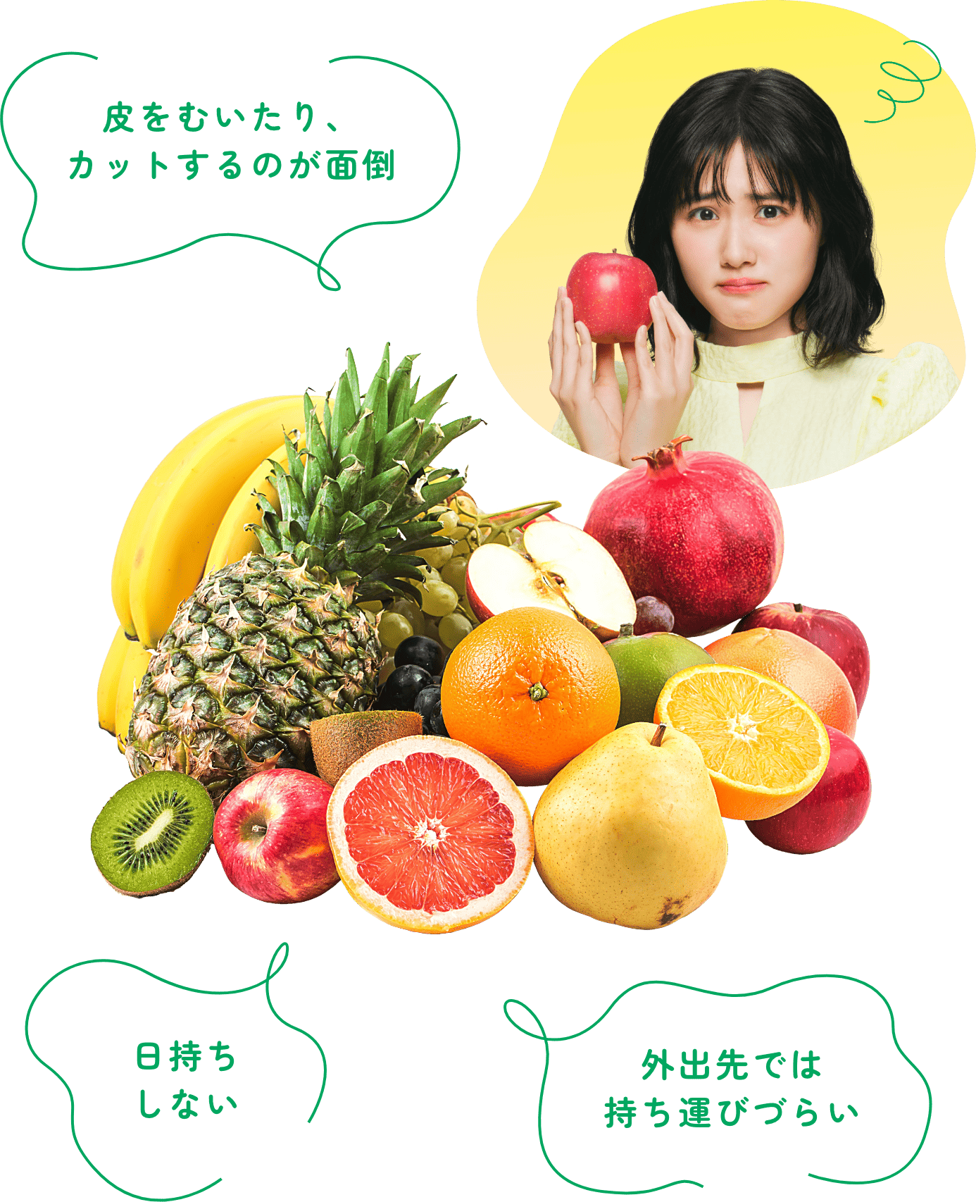 日持ちしない、皮をむいたり、カットするのが面倒