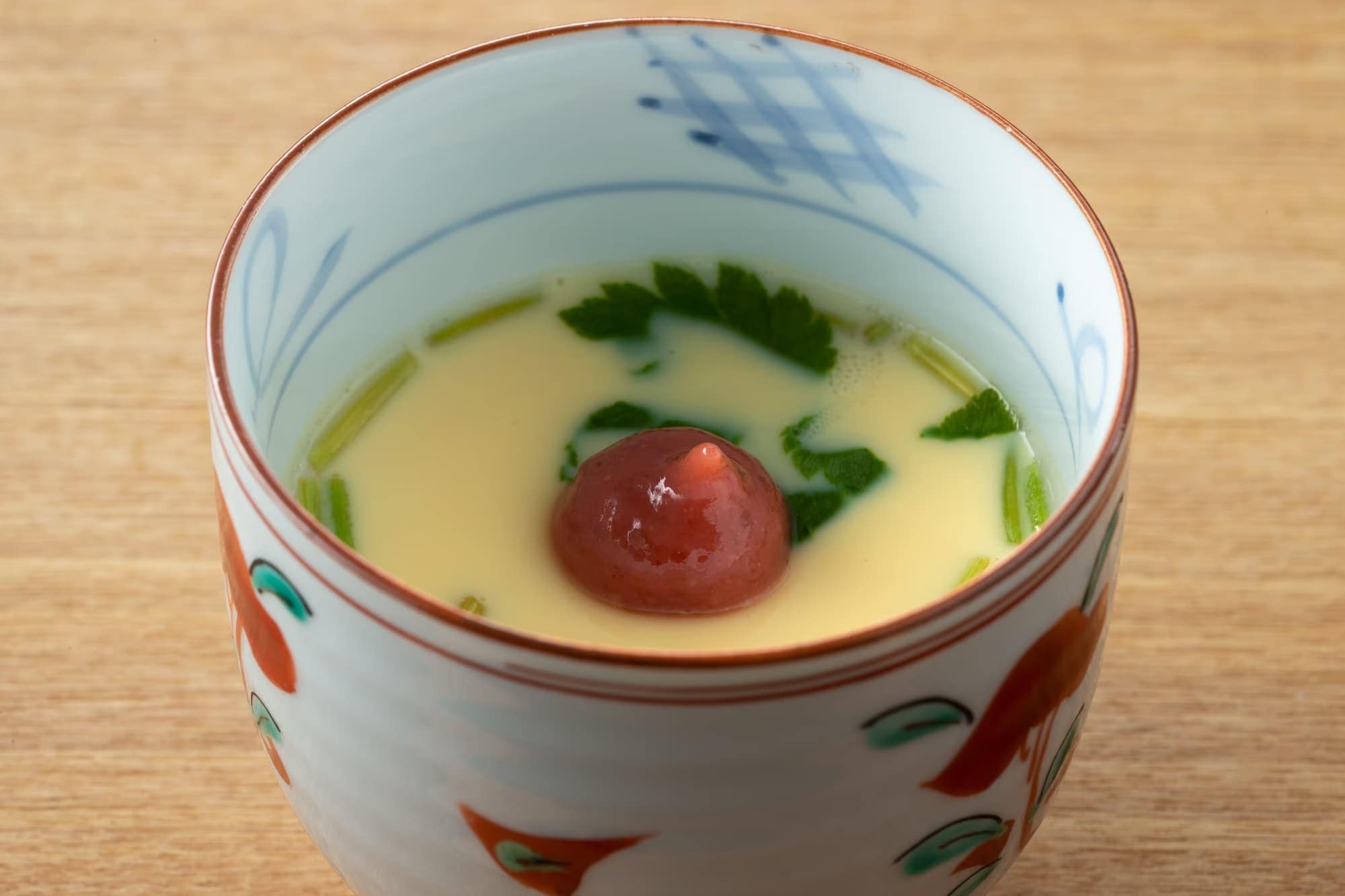豆乳の冷たい茶碗蒸し 甘酒梅肉ソース