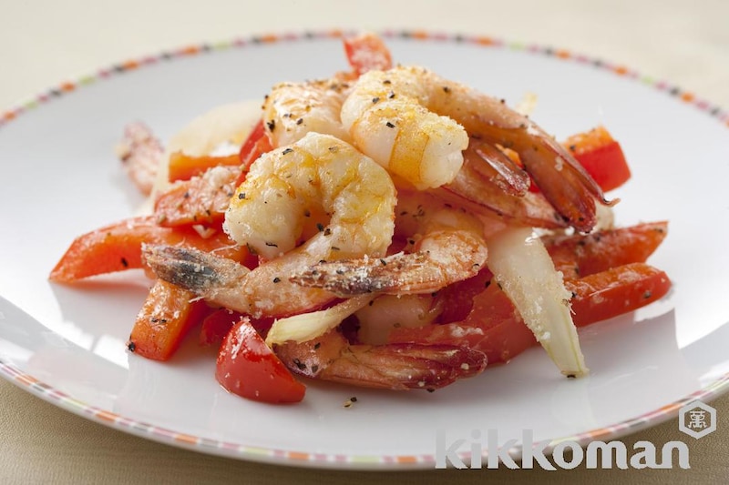 えびとパプリカのチーズ風味炒め