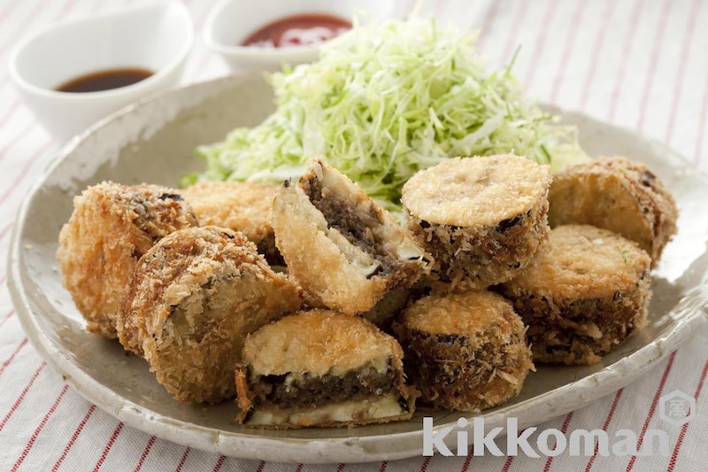 なすのひき肉はさみ揚げ【おべんとうにも向く輪切り版の人気おかず】