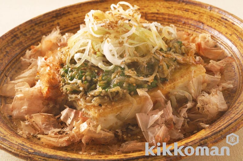 オクラ、じゃこのせ豆腐ステーキ