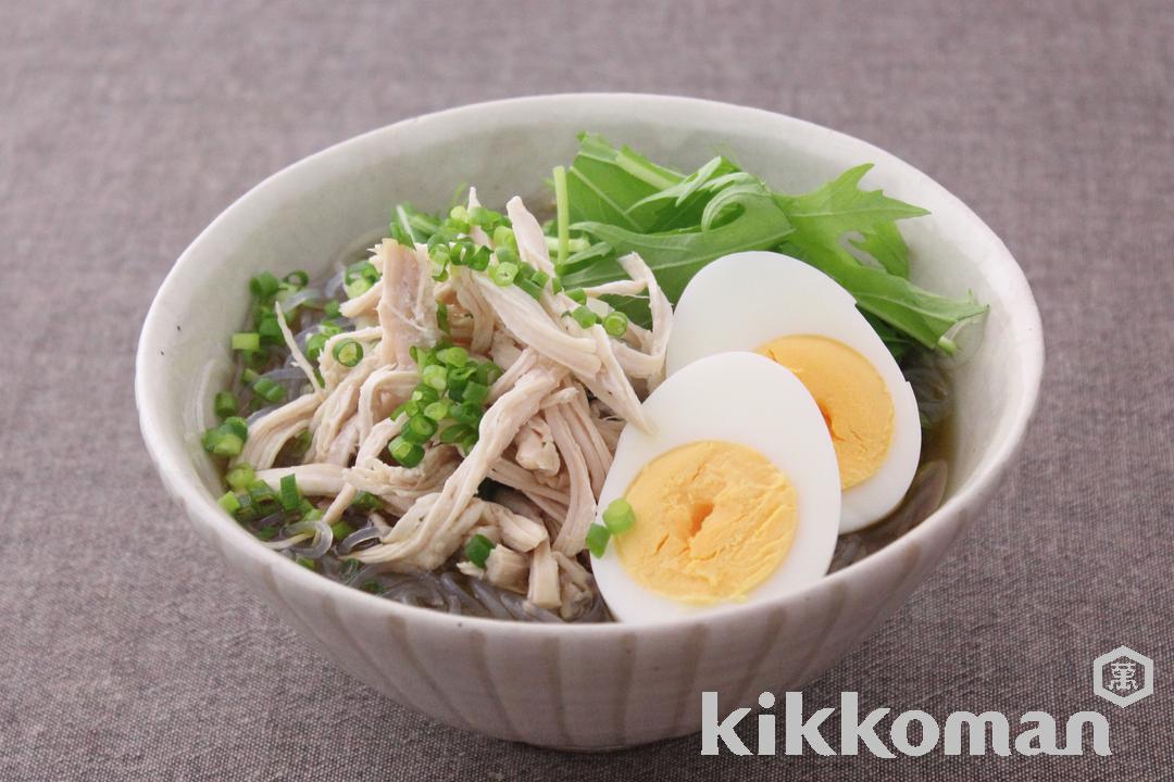 蒸し鶏と水菜のあったか春雨麺