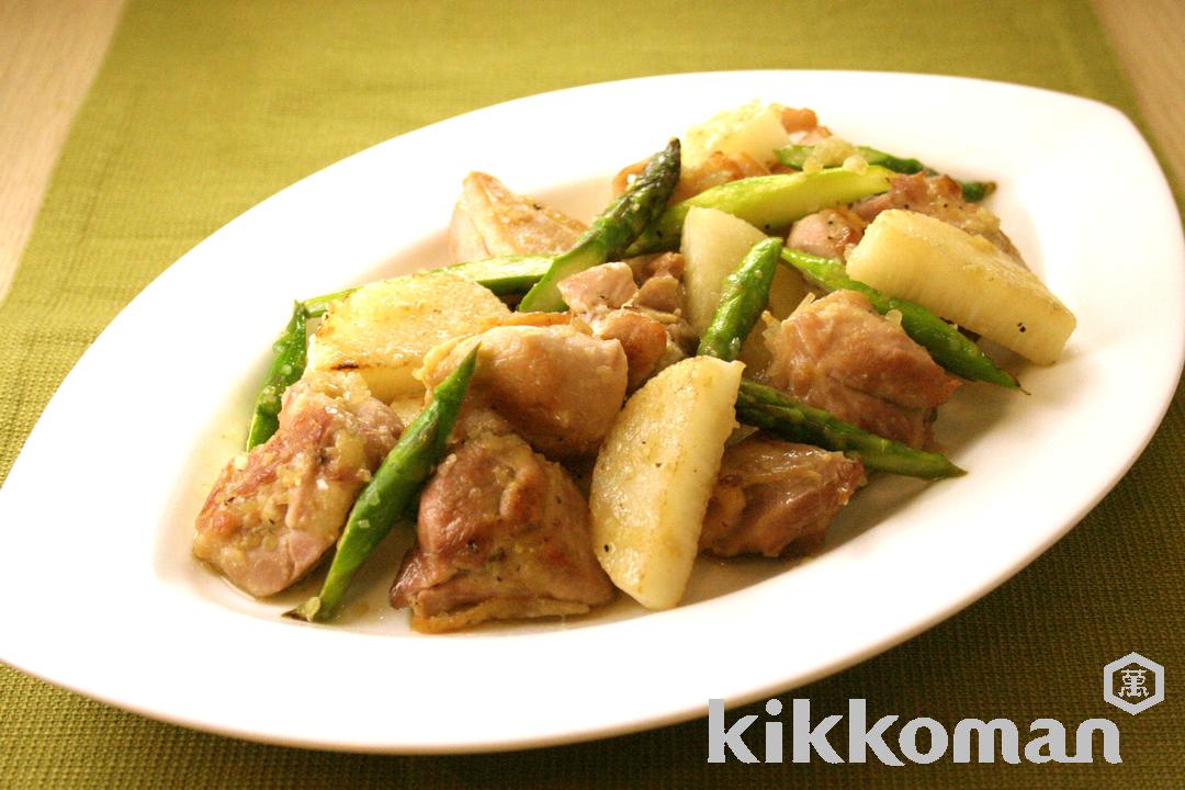 ねぎ塩長いもアスパラ炒め(香味野菜たっぷり塩だれ使用)