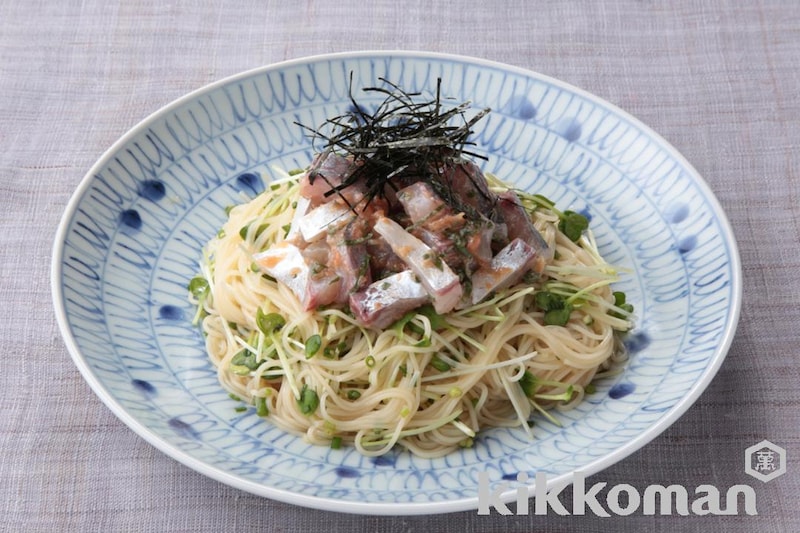 梅風味のアジのなめろう風そうめん(賛否両論笠原氏)