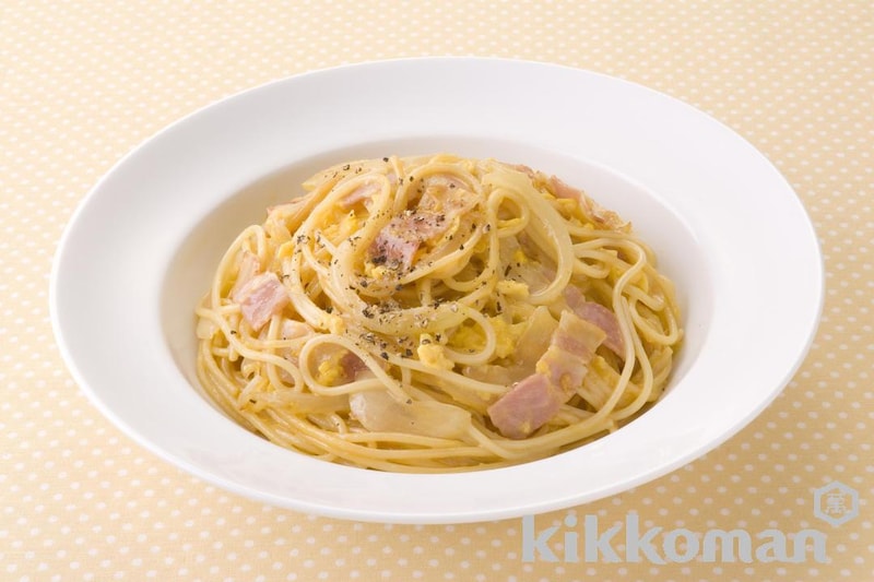 生しょうゆのカルボ風パスタ【和風味で人気の卵とベーコンのスパゲティ】