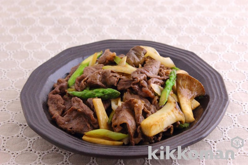 牛肉とアスパラのオイスター炒め【ねぎ・エリンギ】