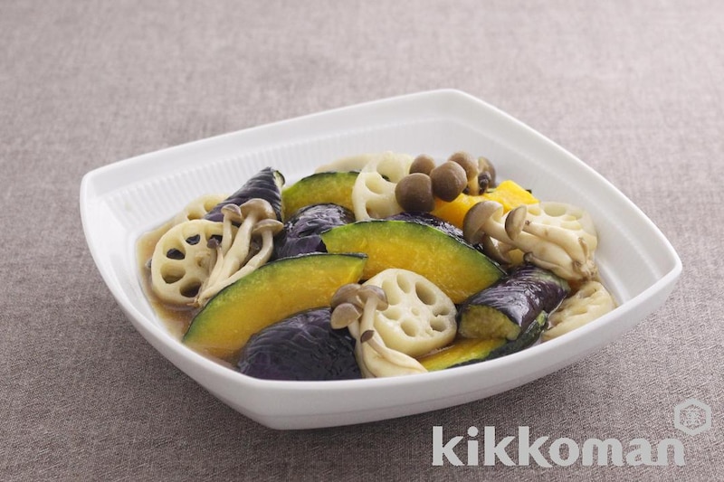 秋野菜の揚げびたし【なす、かぼちゃ、れんこん、しめじ】