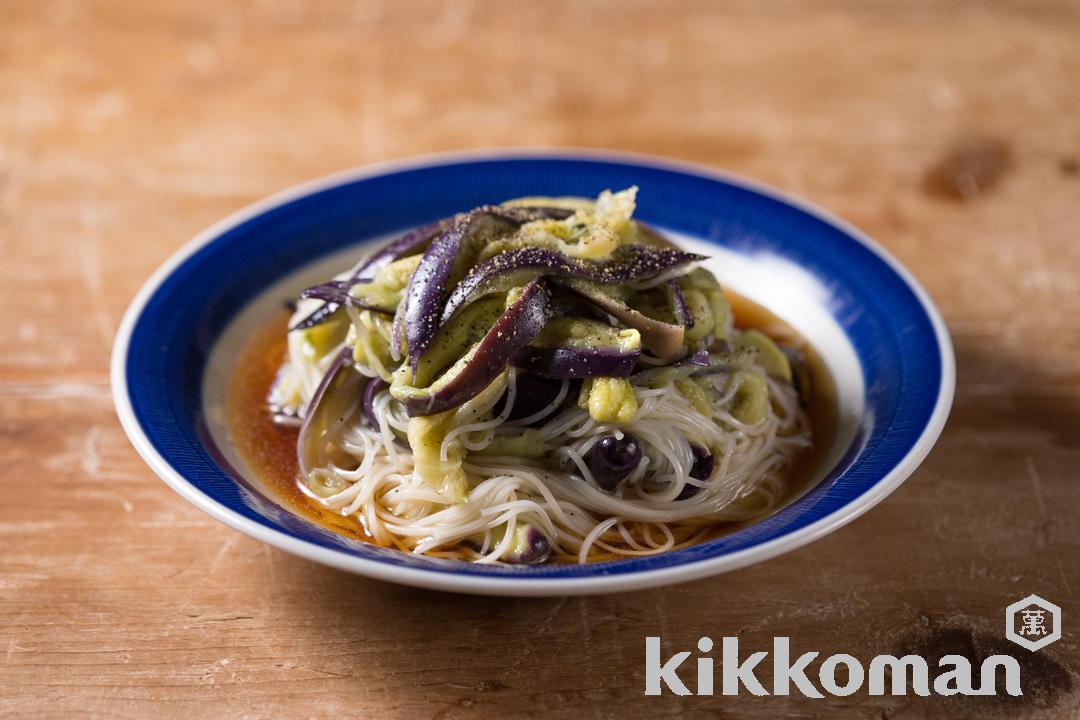 レンジ蒸しなすの和えそうめん