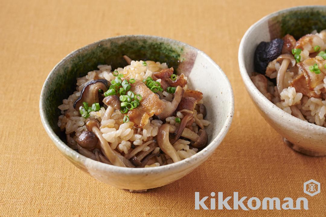 焼ききのこと豚肉の炊き込みご飯