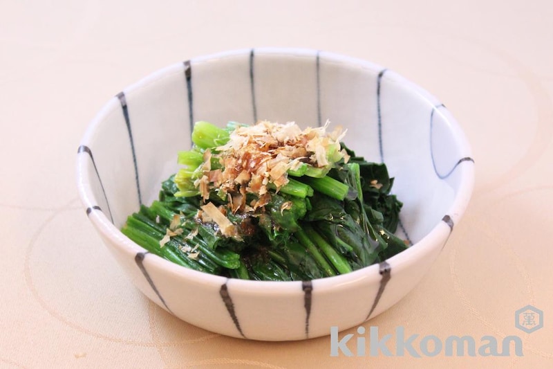 ほうれん草のおひたし(大豆と小麦を使わないしょうゆ使用)