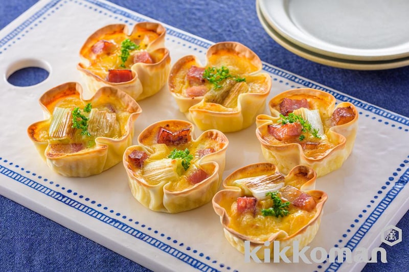 ギョウザの皮で!ベーコンとねぎの和風キッシュ