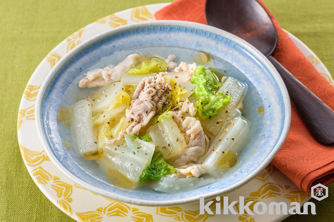 白菜と大根の中華風おかずスープ【白だしで簡単味付け】