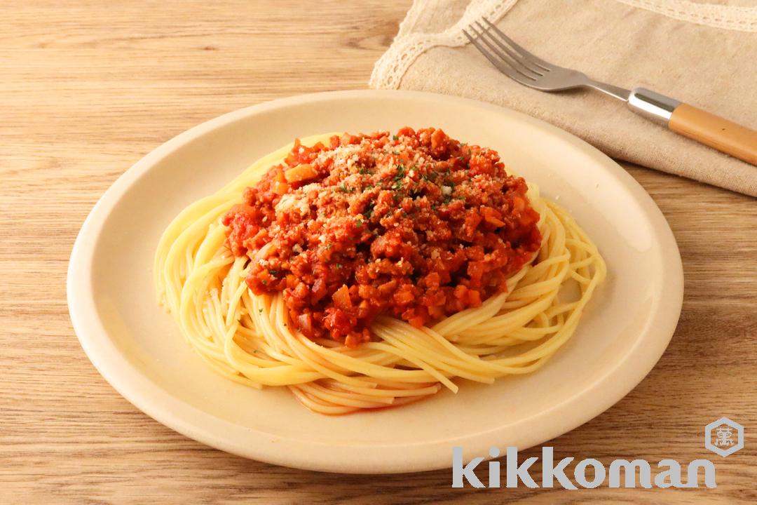 大豆ミートで!ミートソーススパゲッティ(乾燥ミンチタイプ使用)