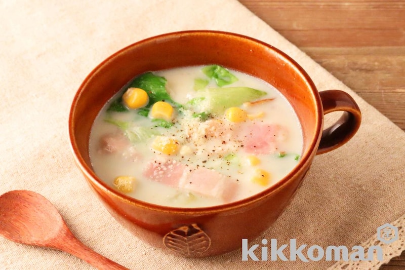 レンジで簡単!白だし豆乳スープ