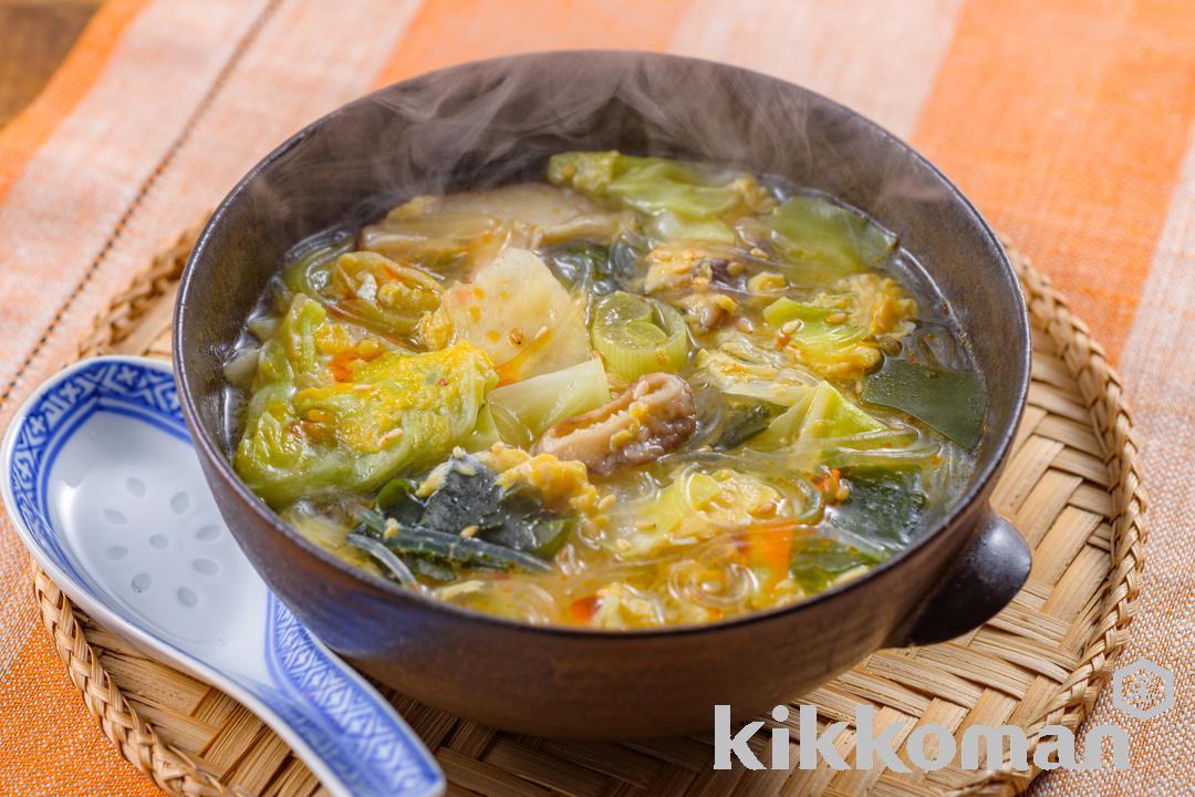 本つゆで簡単！具だくさんの中華風春雨スープ