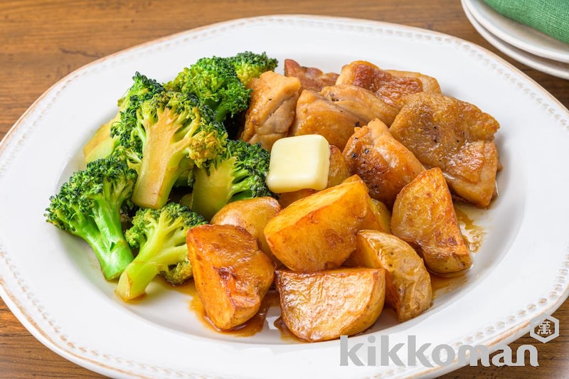 じゃがいもブロッコリーとチキンのしぼ生焼き【味つけは生しょうゆだけ】