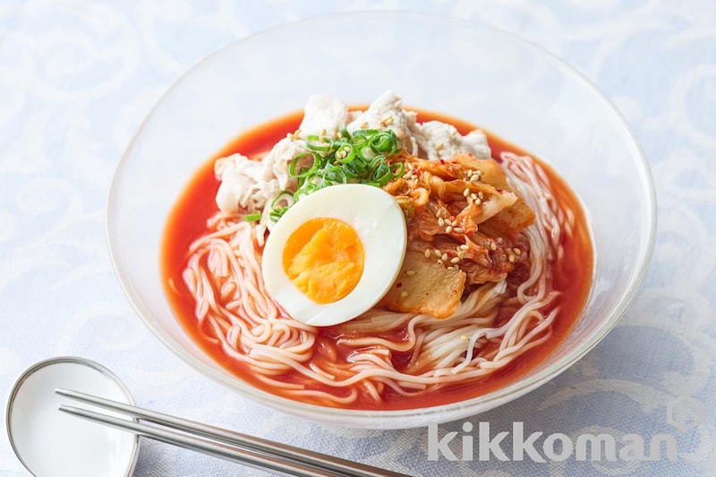豚しゃぶとキムチの冷麺風トマトそうめん