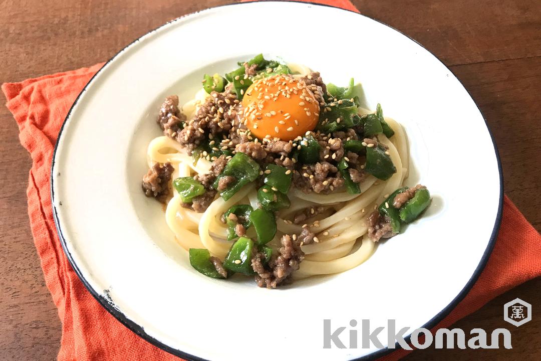 レンジで！ピーマンそぼろのだしたまぶっかけうどん（山本ゆりさん）（削りたてかつお節香るしょうゆ使用）