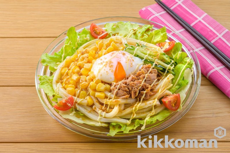 レンジで!コーンとツナのだしたまぶっかけごまサラダうどん(山本ゆりさん)(旨みあふれる牡蠣だししょうゆ使用)
