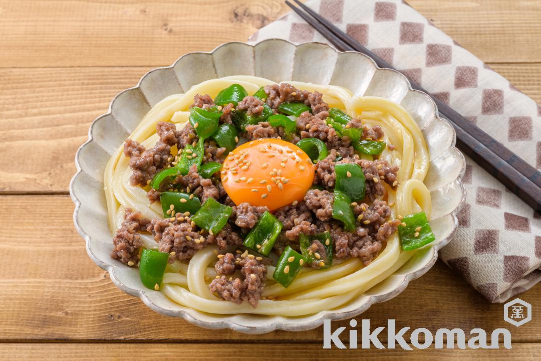 レンジで！ピーマンそぼろのだしたまぶっかけうどん（山本ゆりさん）（あまうまいだししょうゆ使用）