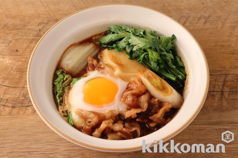 レンジで簡単!おもち入り豚すき焼き(すき焼きのたれ使用)