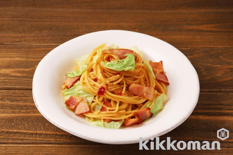 キャベツとベーコンのてりマヨパスタ(うちのごはん使用)