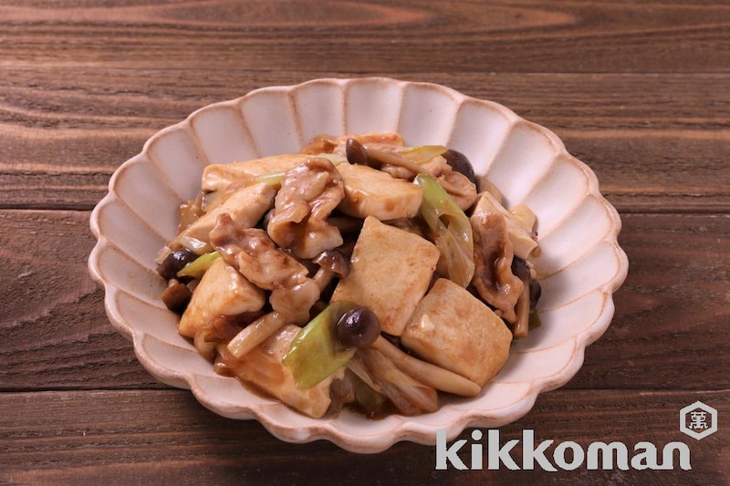 きのことねぎの肉みそ豆腐(うちのごはん使用)