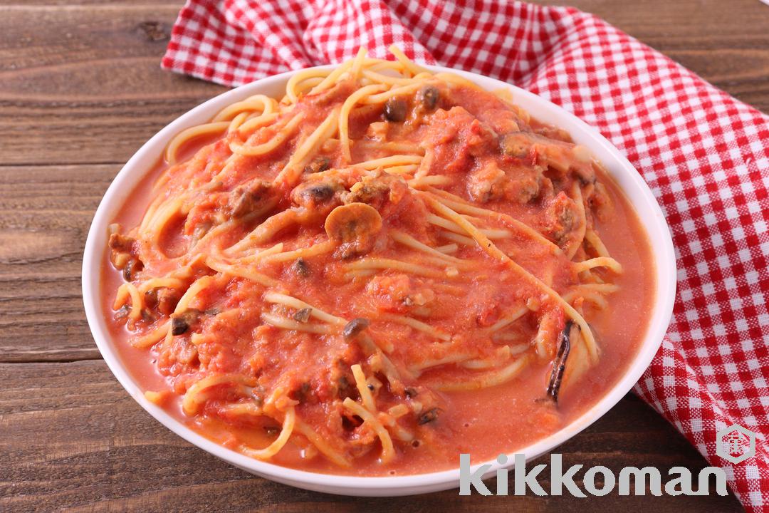 溢れそうなトマトクリームスープスパゲッティ【感動パスタ】