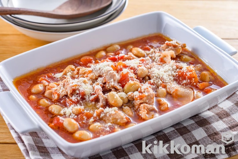 レンジで簡単!豚こまと大豆のトマト煮