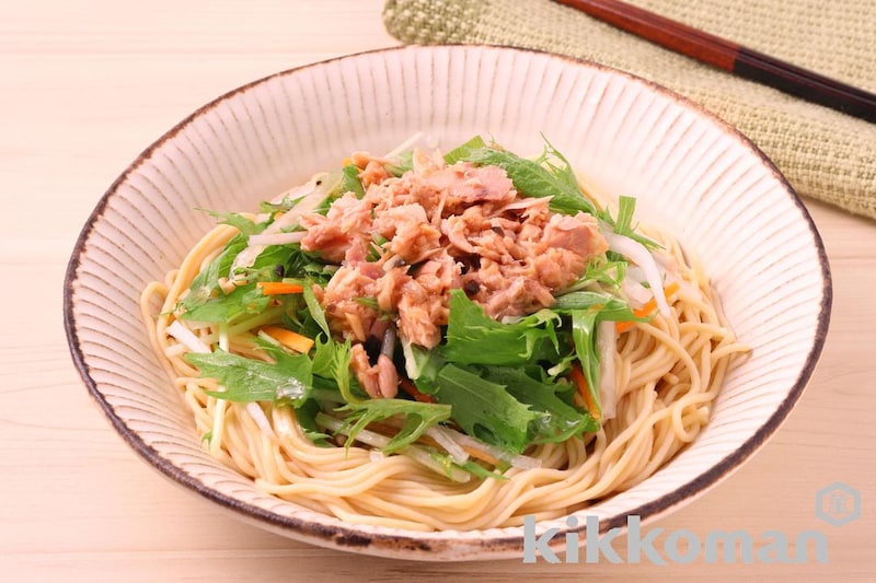 ツナと水菜のさっぱりサラダ麺(大豆麺細麺使用)
