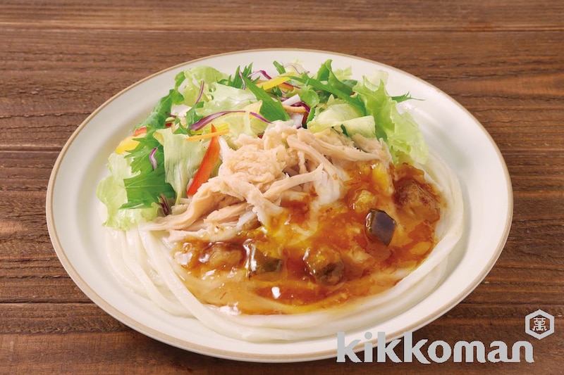 カット野菜で簡単!揚げなすおろしサラダうどん(具麺使用)