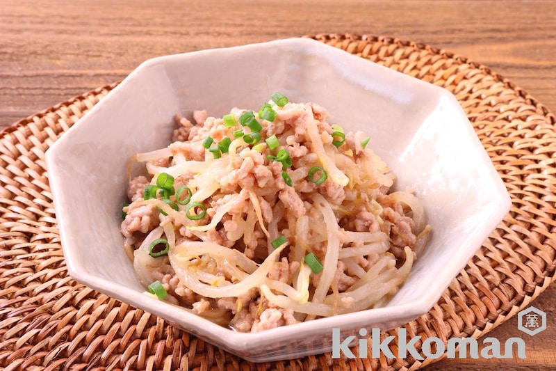 レンジで簡単!もやしとひき肉のうまだし和え