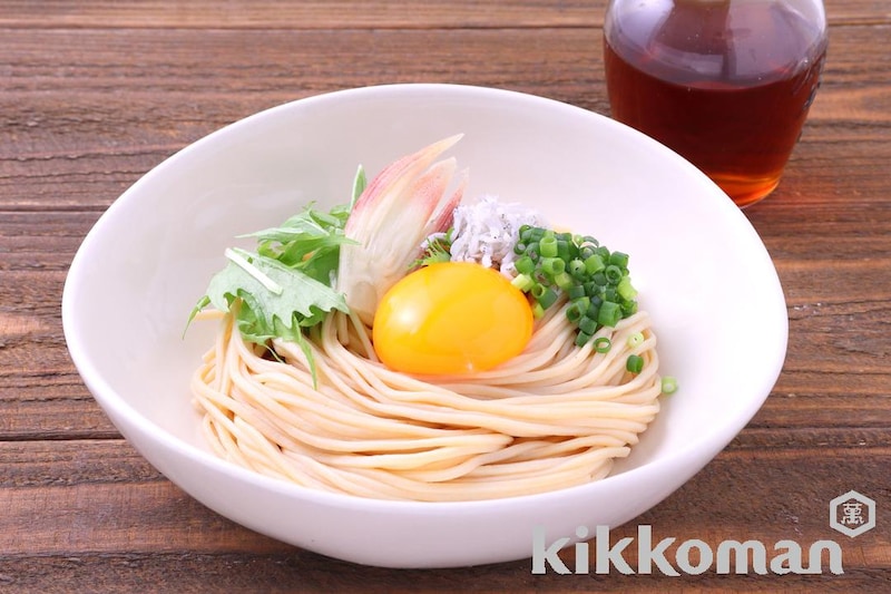 しらすとみょうがのとろたまひやかけめん(大豆麺細麺使用)