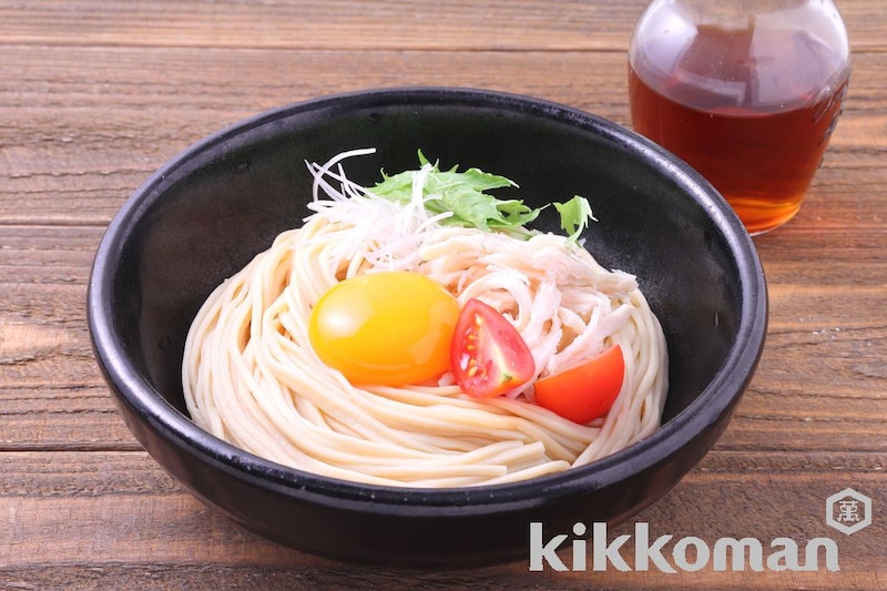 鶏と水菜のとろたまひやかけめん（大豆麺細麺使用）