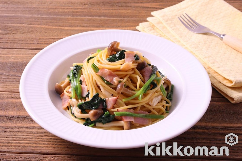 和えるだけ!ほうれん草としめじの和風ガーリックパスタ(牡蠣だししょうゆ使用)