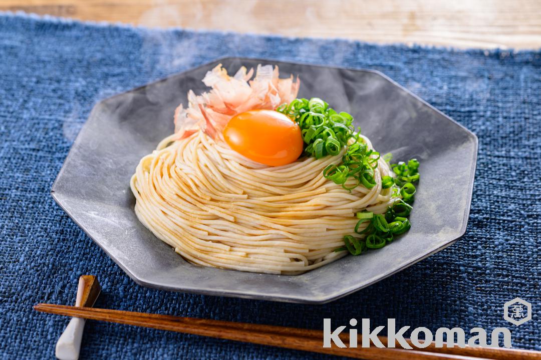 大豆麺で！基本の釜玉（大豆麺細麺使用）