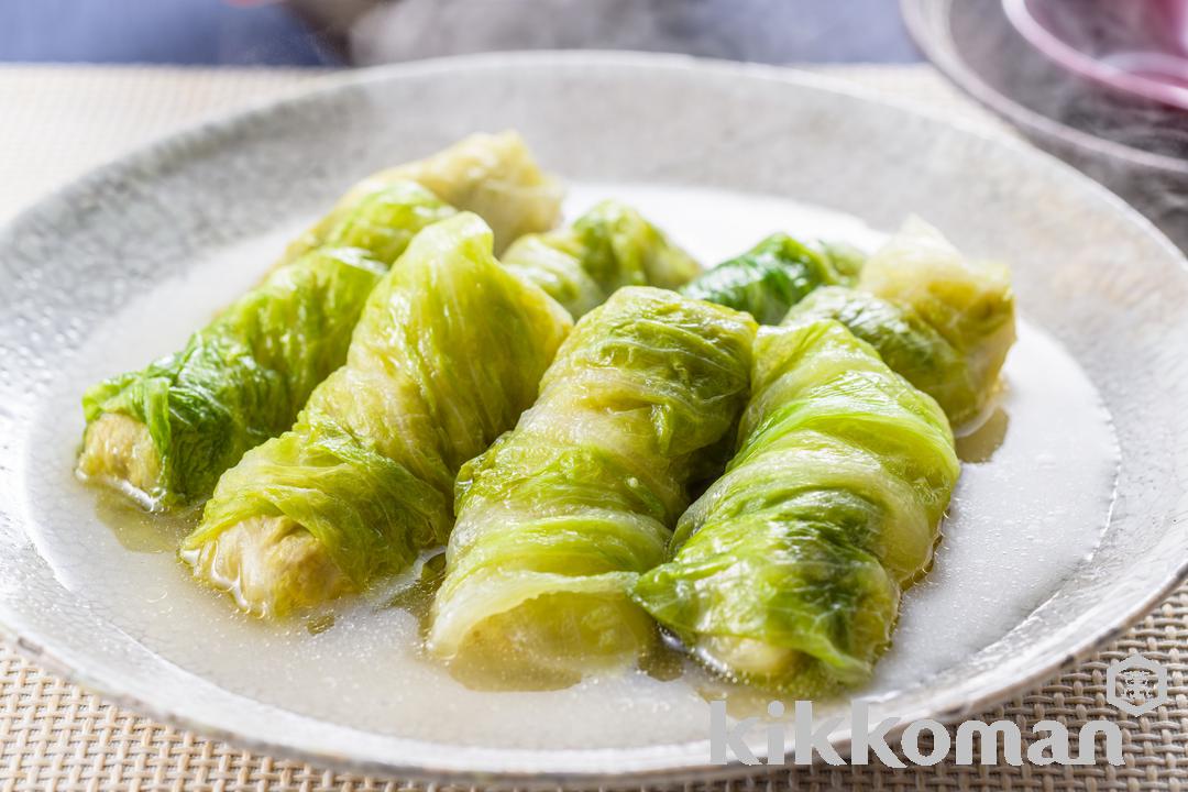 ロールレタス餃子の白だしスープ仕立て