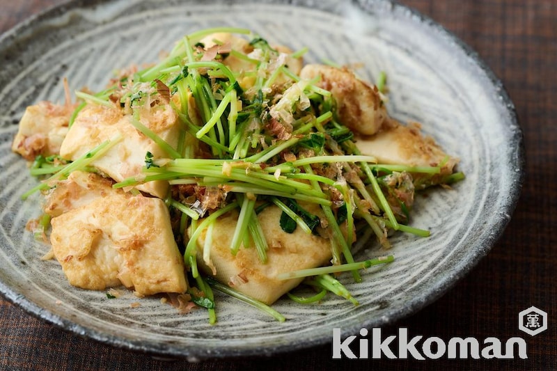 豆腐と豆苗のしょうがおかか炒め