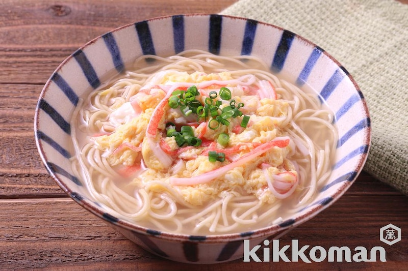 かにかまで簡単かきたま麺(大豆麺細麺使用)