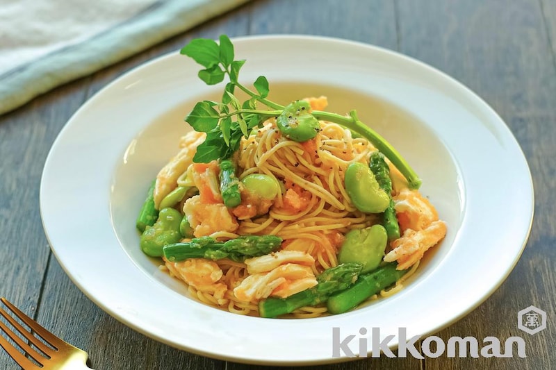 春野菜と明太子とモッツァレラチーズの冷製パスタ(大豆麺細麺使用)