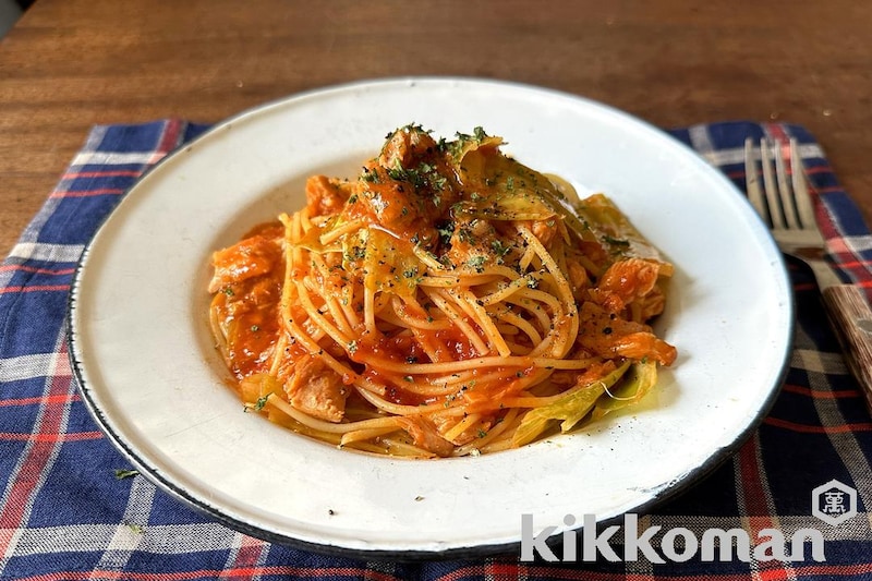 レンジで一発!ツナとキャベツのトマトスパゲッティ(山本ゆりさん・洋食おまかせ トマトソース使用)