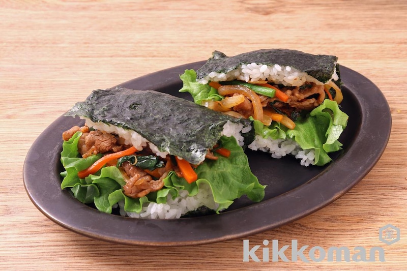 焼肉のたれで!やみつきプルコギおにぎりサンド(わが家は焼肉屋さん使用)