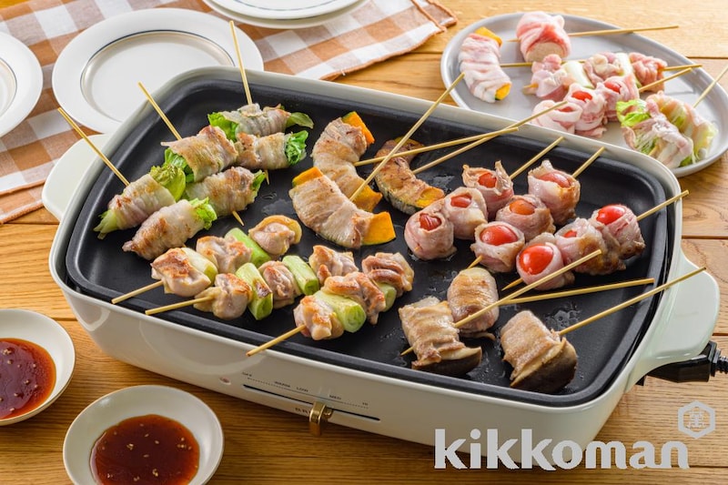 おうちで楽しく!彩り野菜の串巻き(わが家は焼肉屋さん使用)