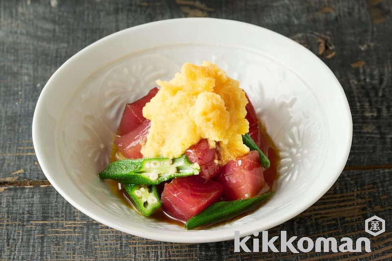 漬けまぐろとオクラの黄身おろし