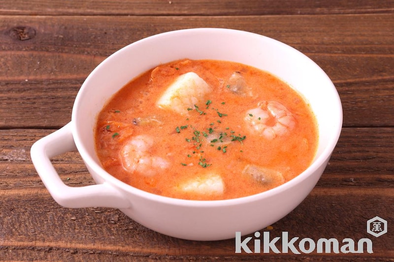 シーフードミックスで!トマトミルクチャウダー(パットマ!トマトおかずソース使用)