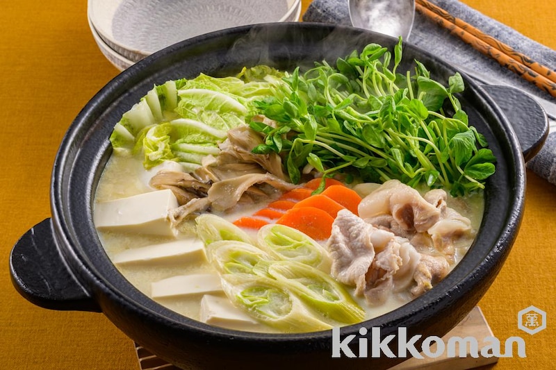 豆苗の白だし豆乳鍋