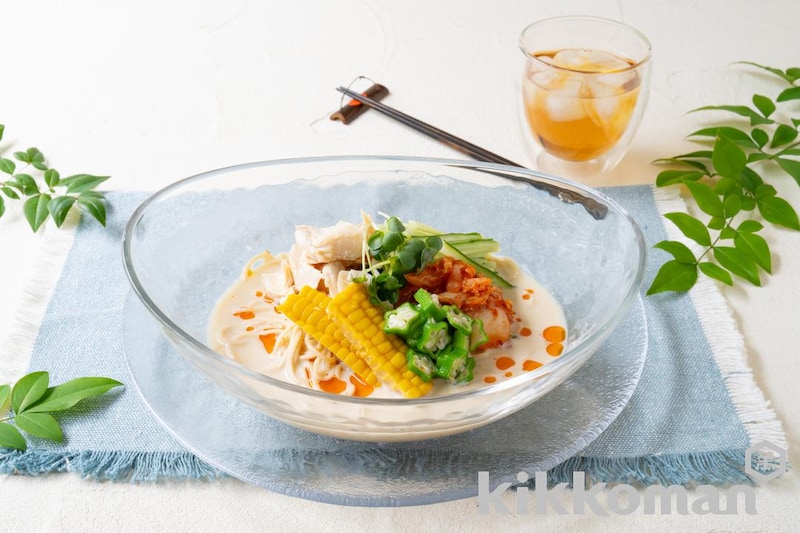 火を使わない!夏野菜のヘルシー豆乳冷麺(大豆麺細麺使用)