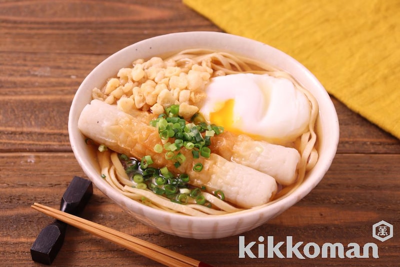 揚げ玉で!ちくわ天うどん風大豆麺(大豆麺平麺使用)